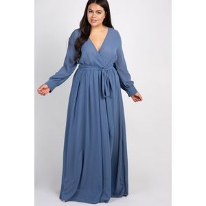Pinkblush - Blue Chiffon Long Sleeve Maxi Dress Size 2X